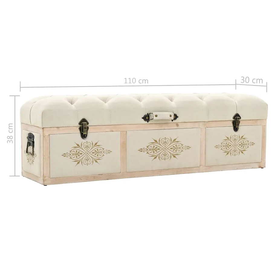 Banc de rangement 110 cm Crème Bois de sapin massif et tissu - 8