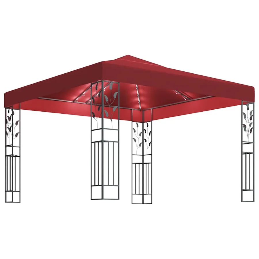 Tonnelle avec guirlande lumineuse à LED 3x3 m Bordeaux - 2