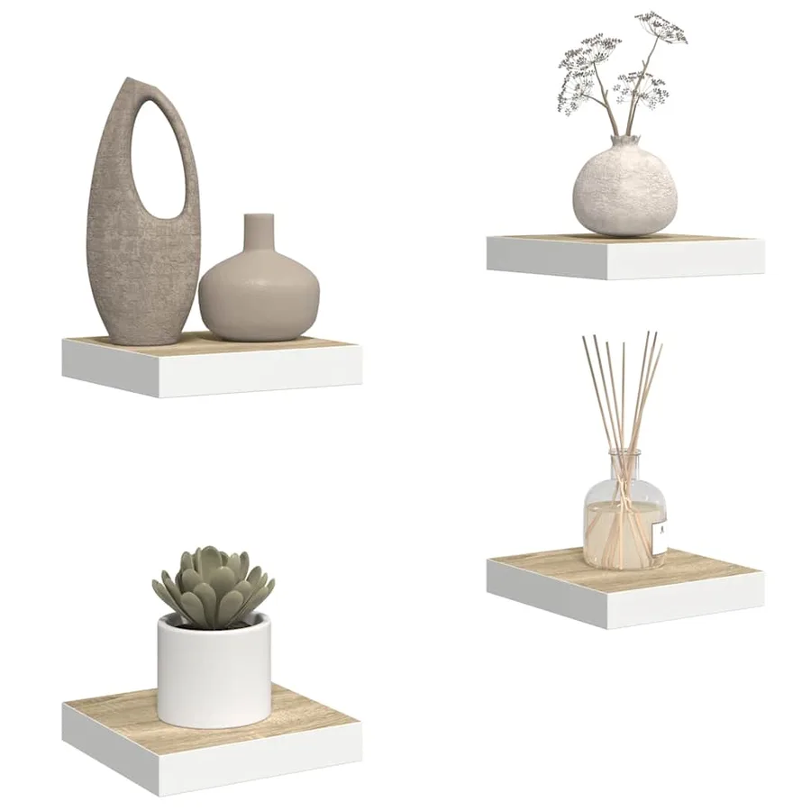 Étagères murales 4 pcs Chêne et blanc 23x23,5x3,8 cm MDF - 5