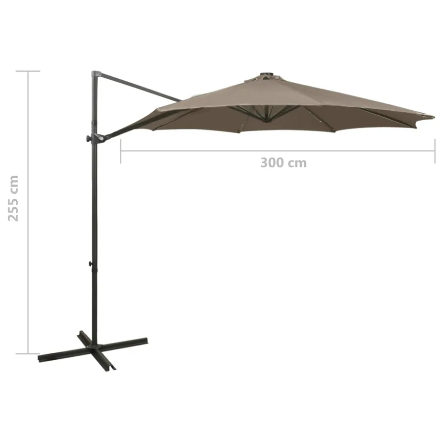 Parasol de jardin en porte-à-faux et mât et lumières LED taupe - 11