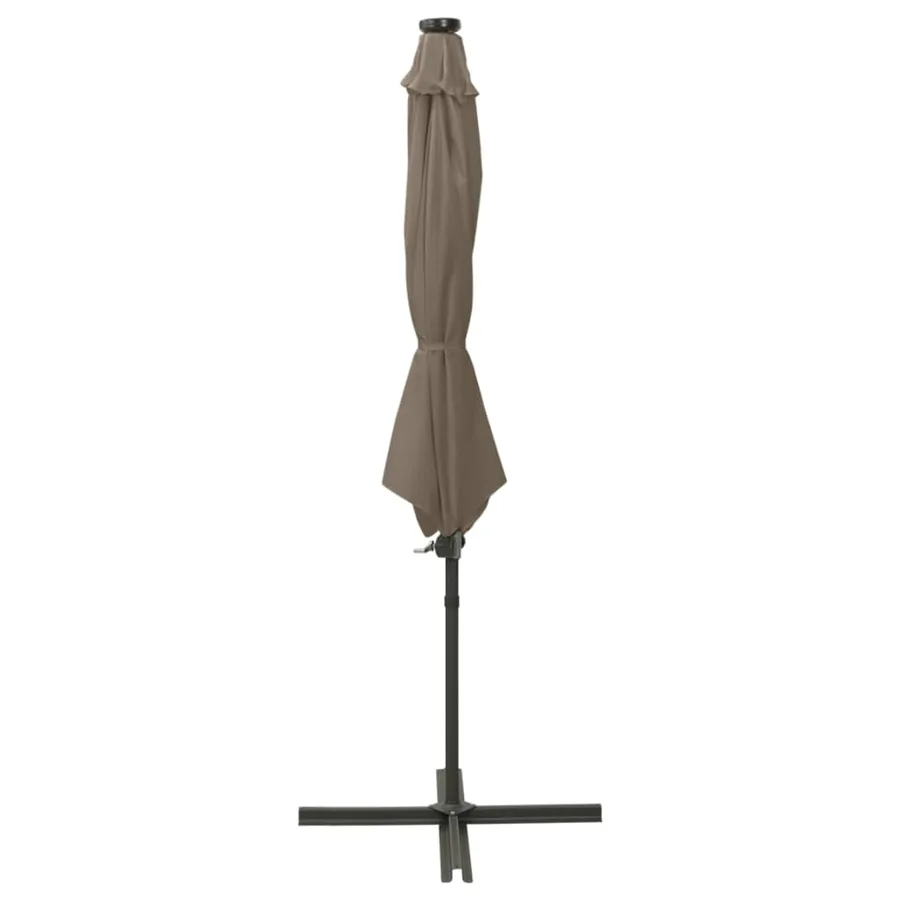 Parasol de jardin en porte-à-faux et mât et lumières LED taupe - 2