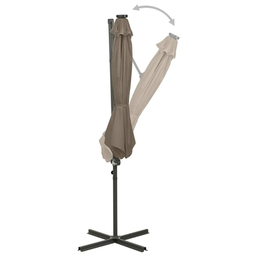 Parasol de jardin en porte-à-faux et mât et lumières LED taupe - 3