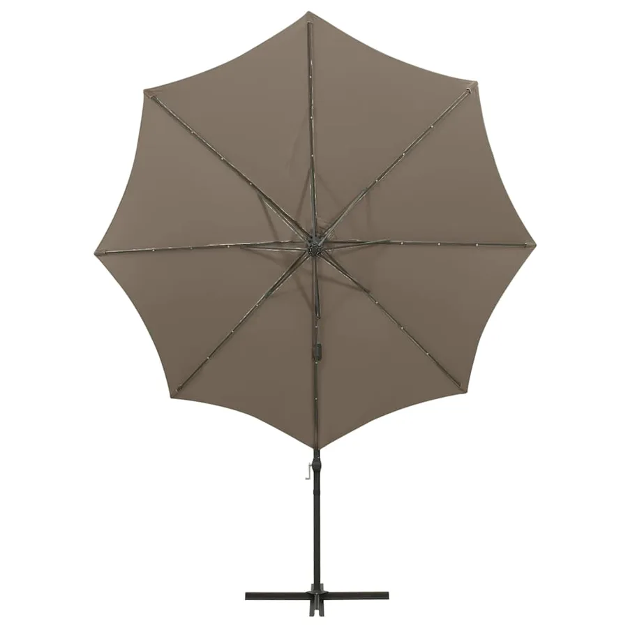 Parasol de jardin en porte-à-faux et mât et lumières LED taupe - 6