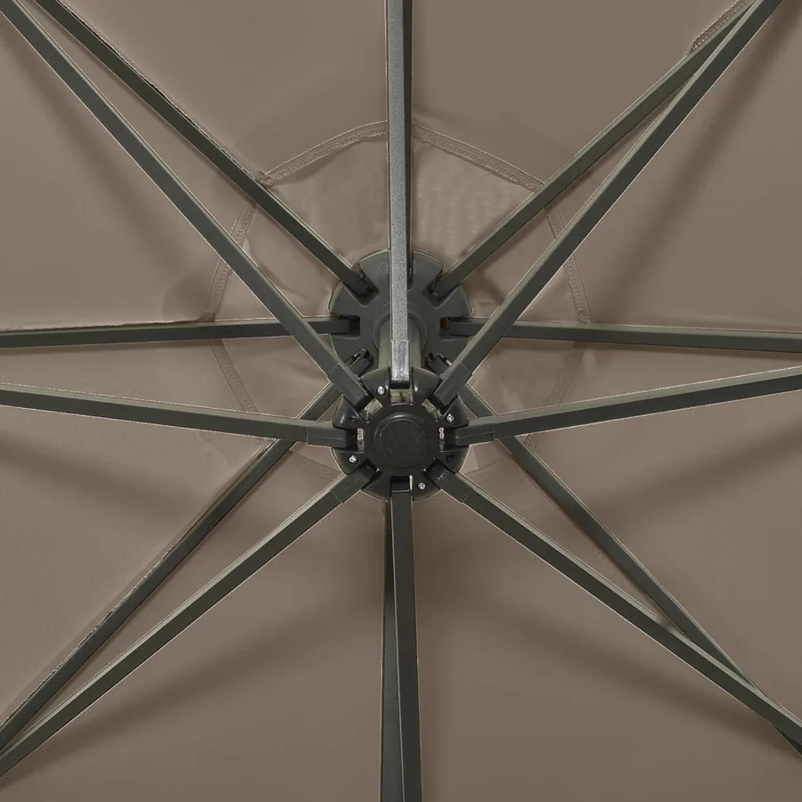 Parasol de jardin en porte-à-faux et mât et lumières LED taupe - 8