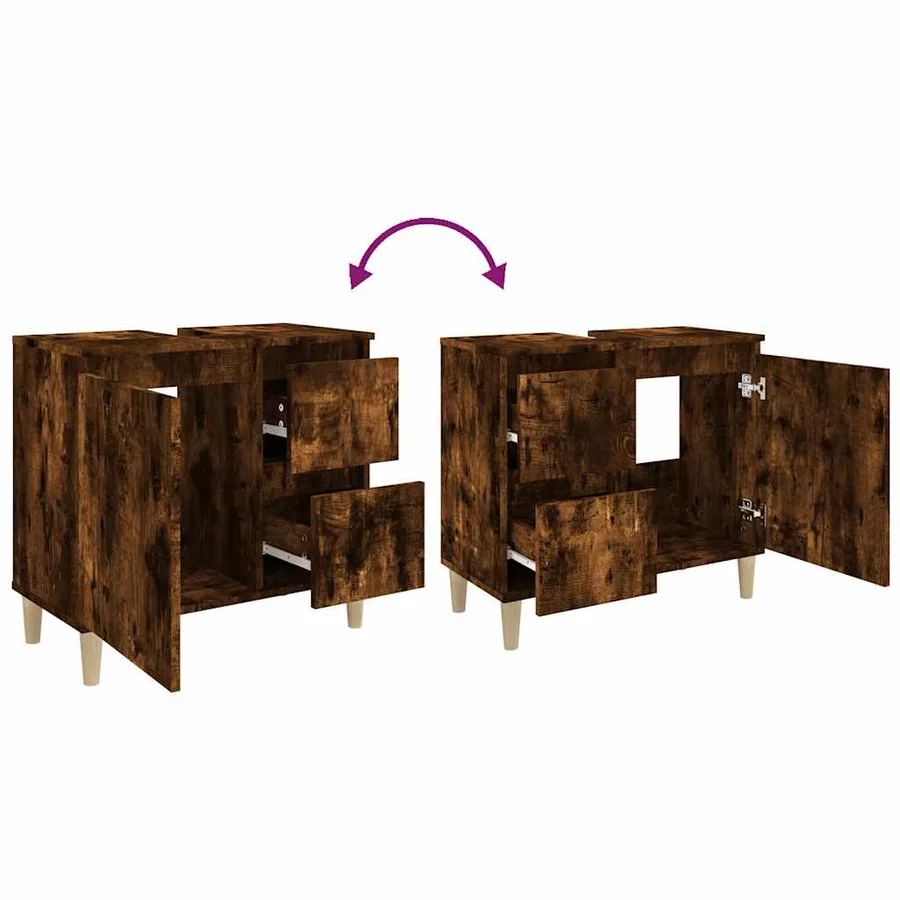 Armoire de bain chêne fumé 65x33x60 cm bois d'ingénierie - 10