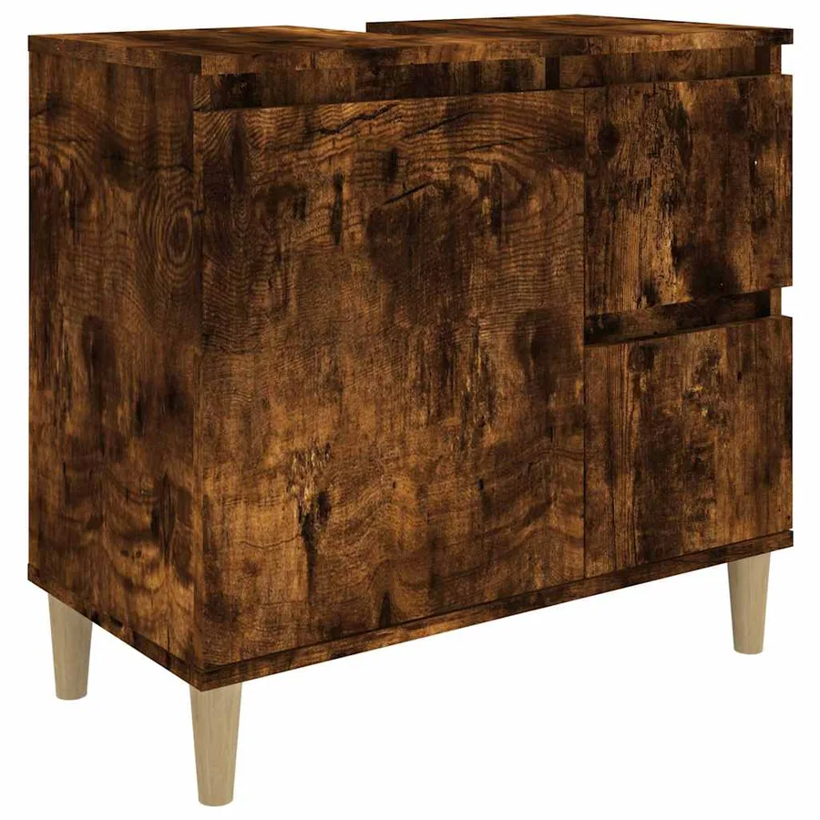Armoire de bain chêne fumé 65x33x60 cm bois d'ingénierie - 2