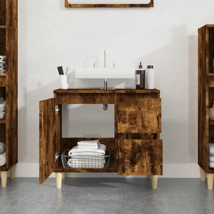 Armoire de bain chêne fumé 65x33x60 cm bois d'ingénierie - 3