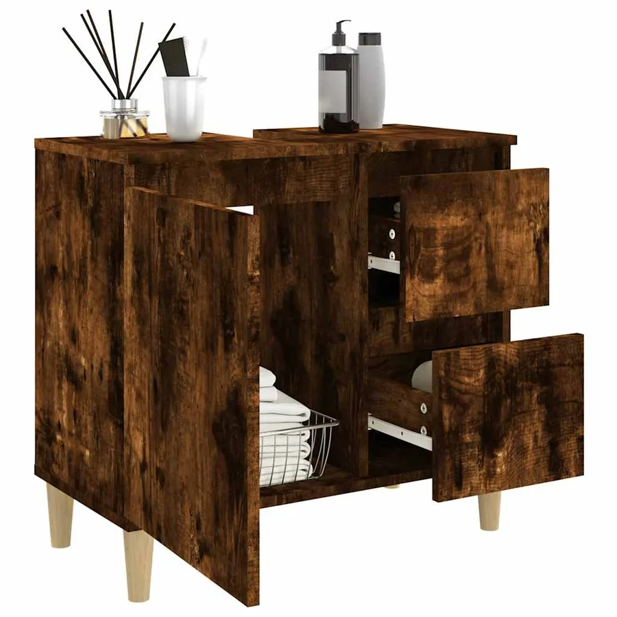 Armoire de bain chêne fumé 65x33x60 cm bois d'ingénierie - 4