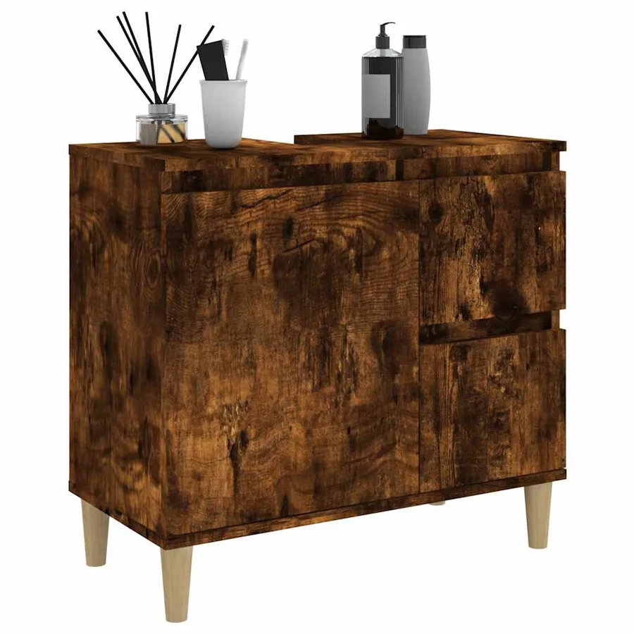 Armoire de bain chêne fumé 65x33x60 cm bois d'ingénierie - 5