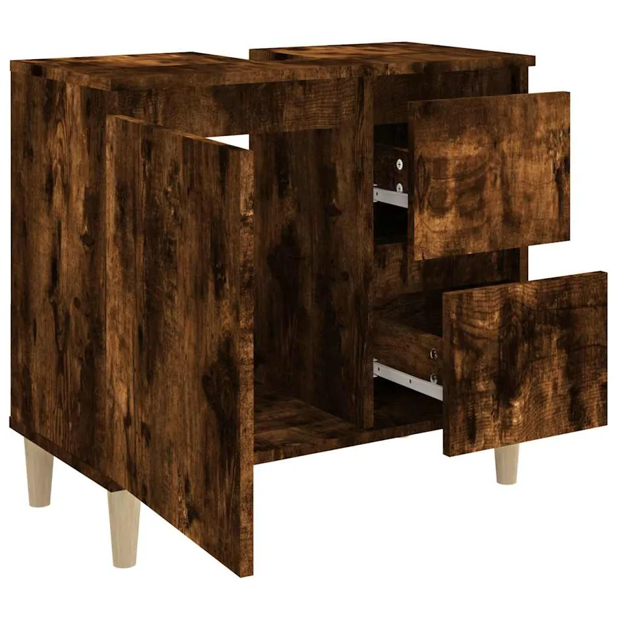 Armoire de bain chêne fumé 65x33x60 cm bois d'ingénierie - 6
