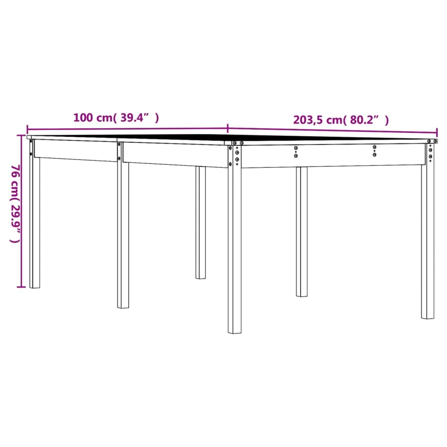 Table de jardin 203,5x100x76 cm bois massif de pin - 8