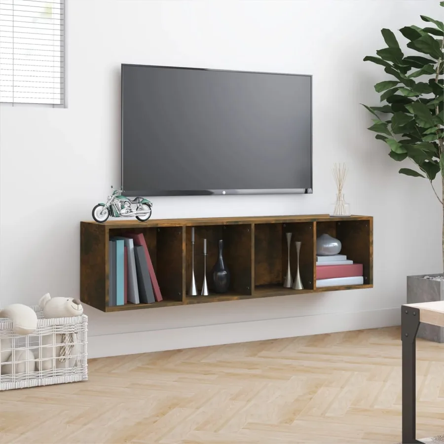 Bibliothèque/Meuble TV Chêne fumé 143x30x36cm Bois d'ingénierie - 4