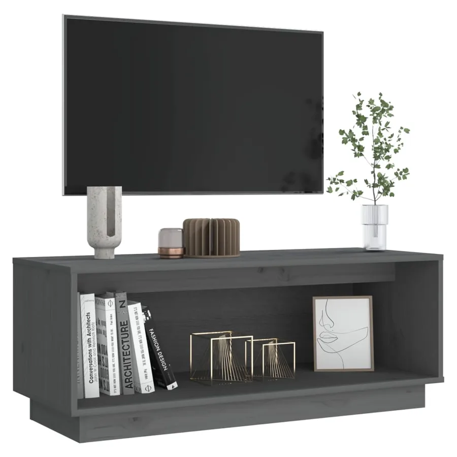 Meuble TV Gris 90x35x35 cm Bois de pin massif - 6