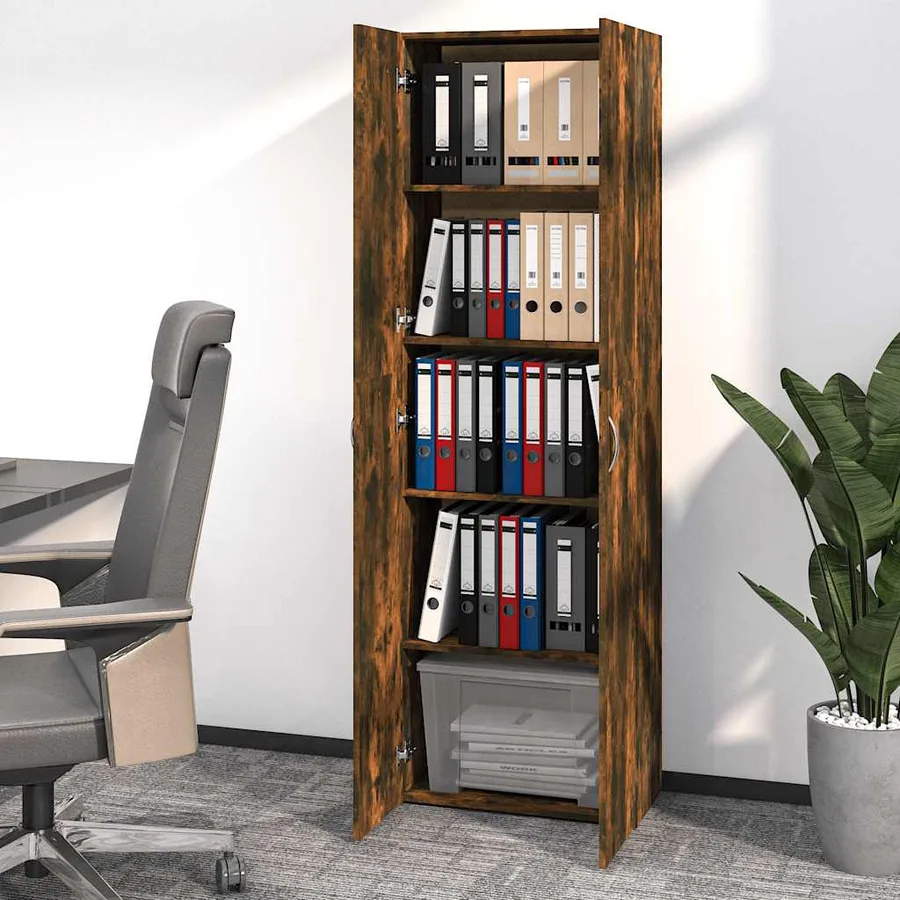 Armoire de bureau Chêne fumé 60x32x190 cm Bois d'ingénierie - 3