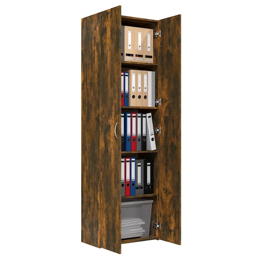 Armoire de bureau Chêne fumé 60x32x190 cm Bois d'ingénierie - 4