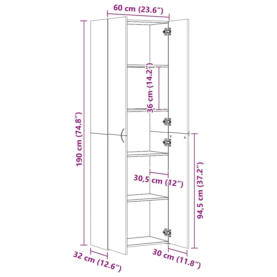 Armoire de bureau Chêne fumé 60x32x190 cm Bois d'ingénierie - 8