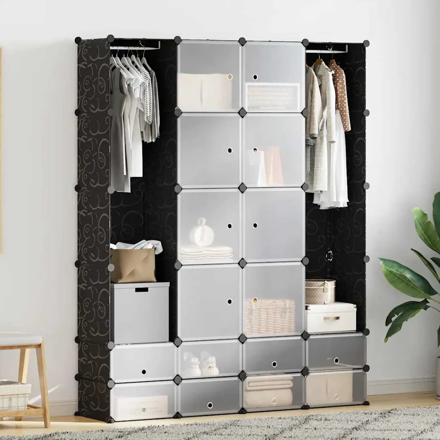 Armoire modulaire 18 compartiments Noir et blanc 37x146x180,5cm