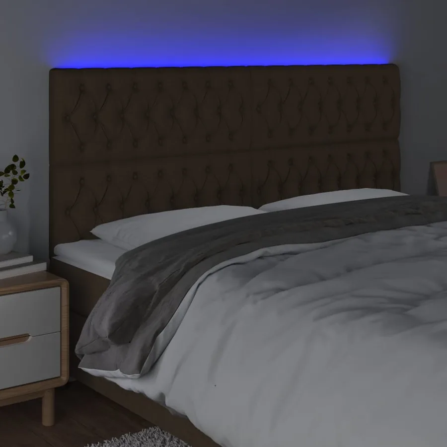 Tête de lit à LED Marron foncé 200x7x118/128 cm Tissu - 3