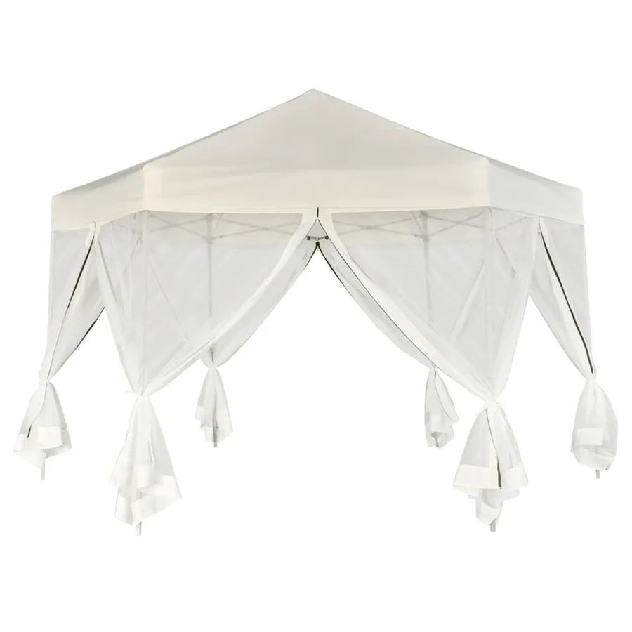 Chapiteau hexagonal et 6 parois latérales 3,6x3,1 m Blanc crème - 3