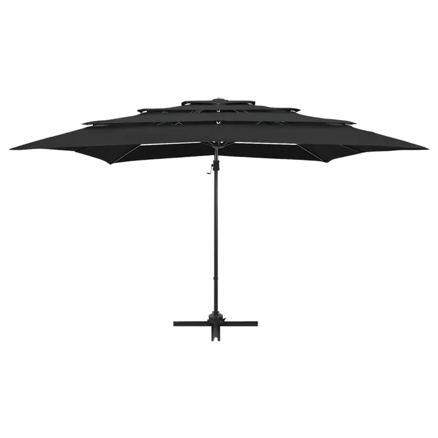 Parasol de jardin à 4 niveaux avec mât en aluminium noir - 3