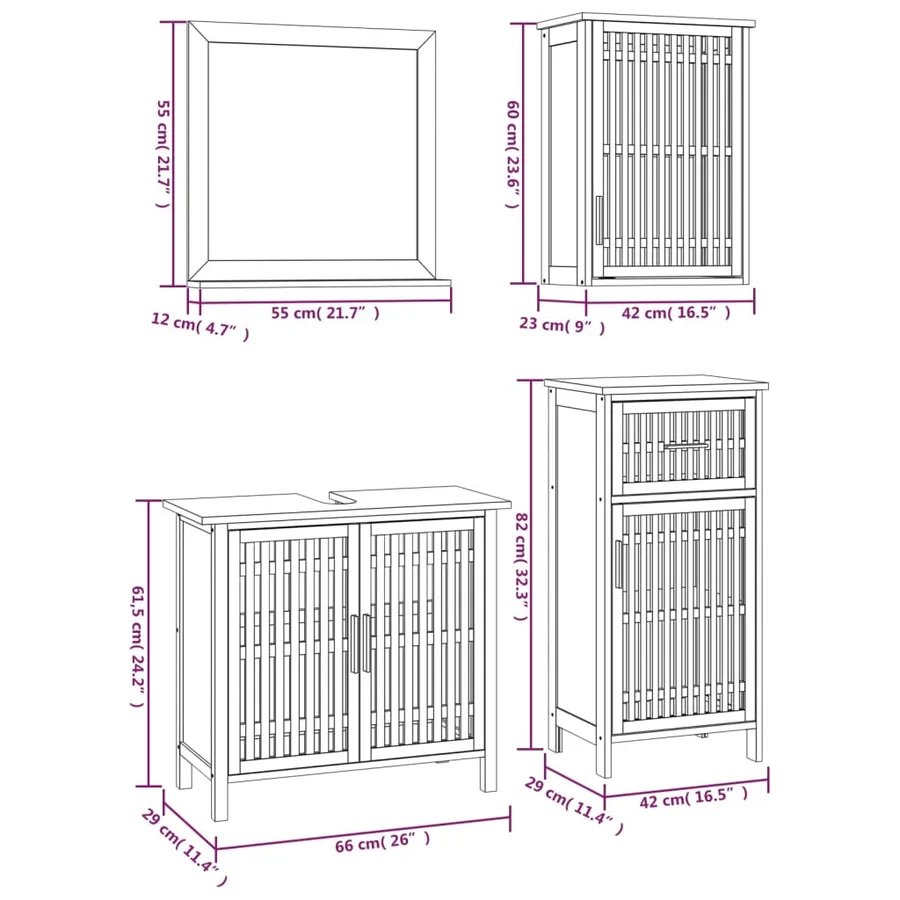 Ensemble de meubles de salle de bain 4 pcs Bois massif de noyer - 11