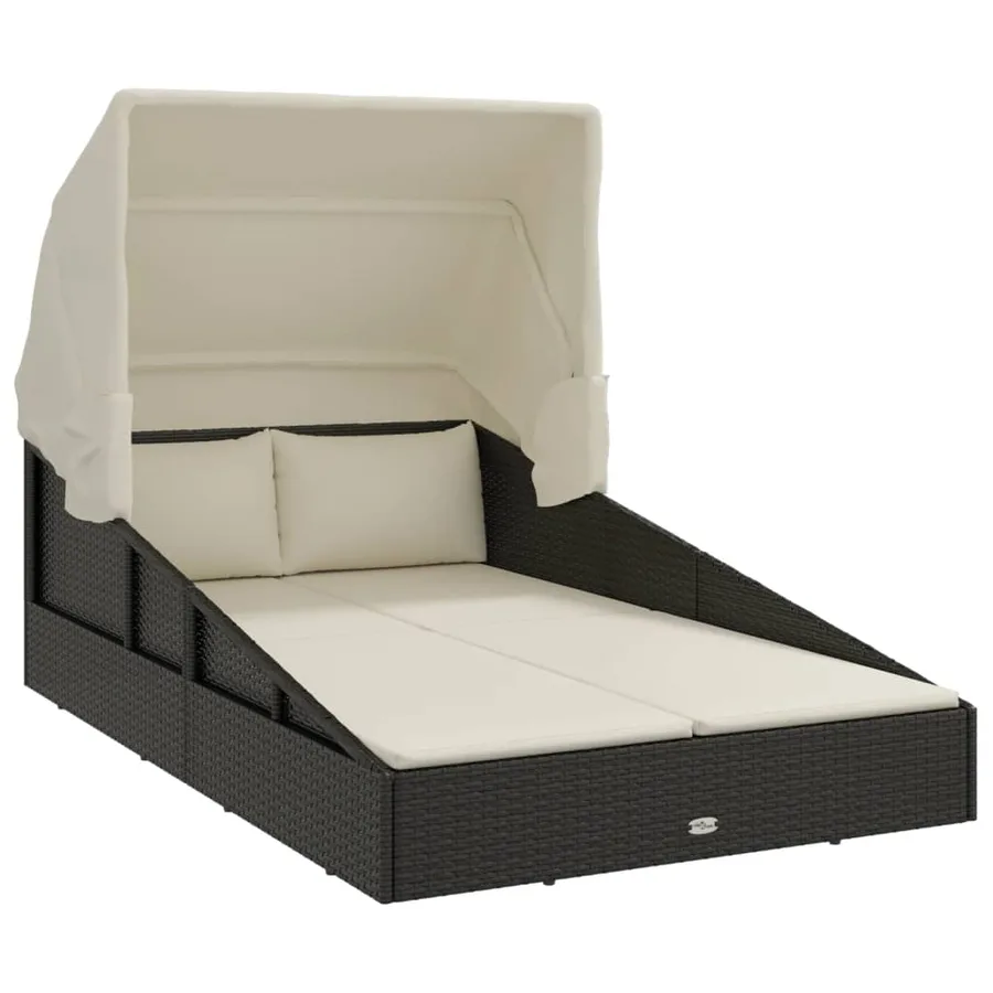 Transat avec toit pliable noir 200x114x128 cm résine tressée - 2