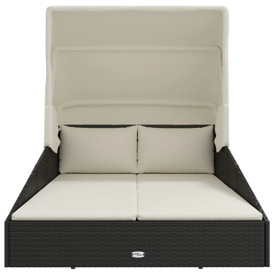 Transat avec toit pliable noir 200x114x128 cm résine tressée - 3