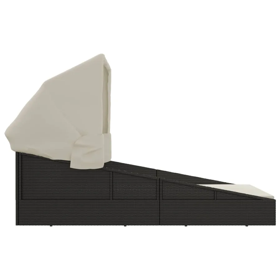 Transat avec toit pliable noir 200x114x128 cm résine tressée - 4