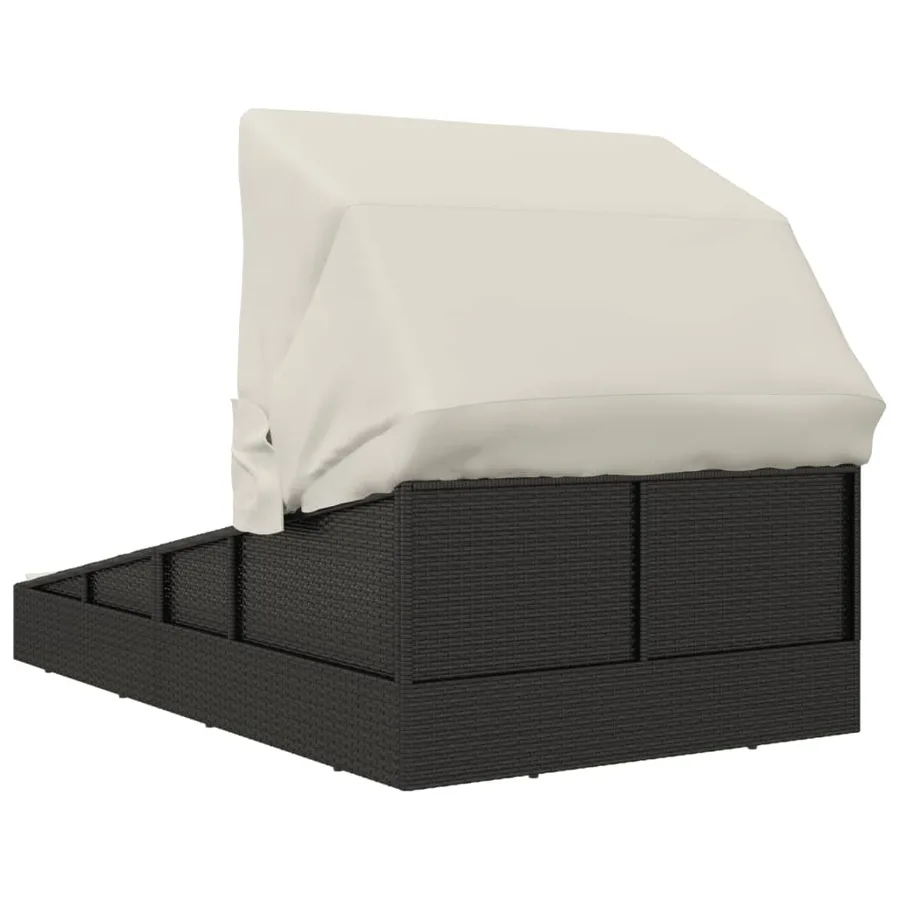 Transat avec toit pliable noir 200x114x128 cm résine tressée - 5