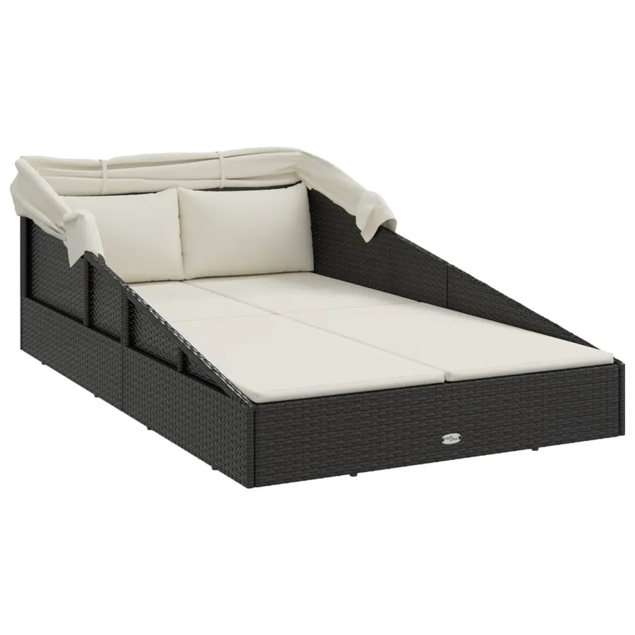 Transat avec toit pliable noir 200x114x128 cm résine tressée - 6