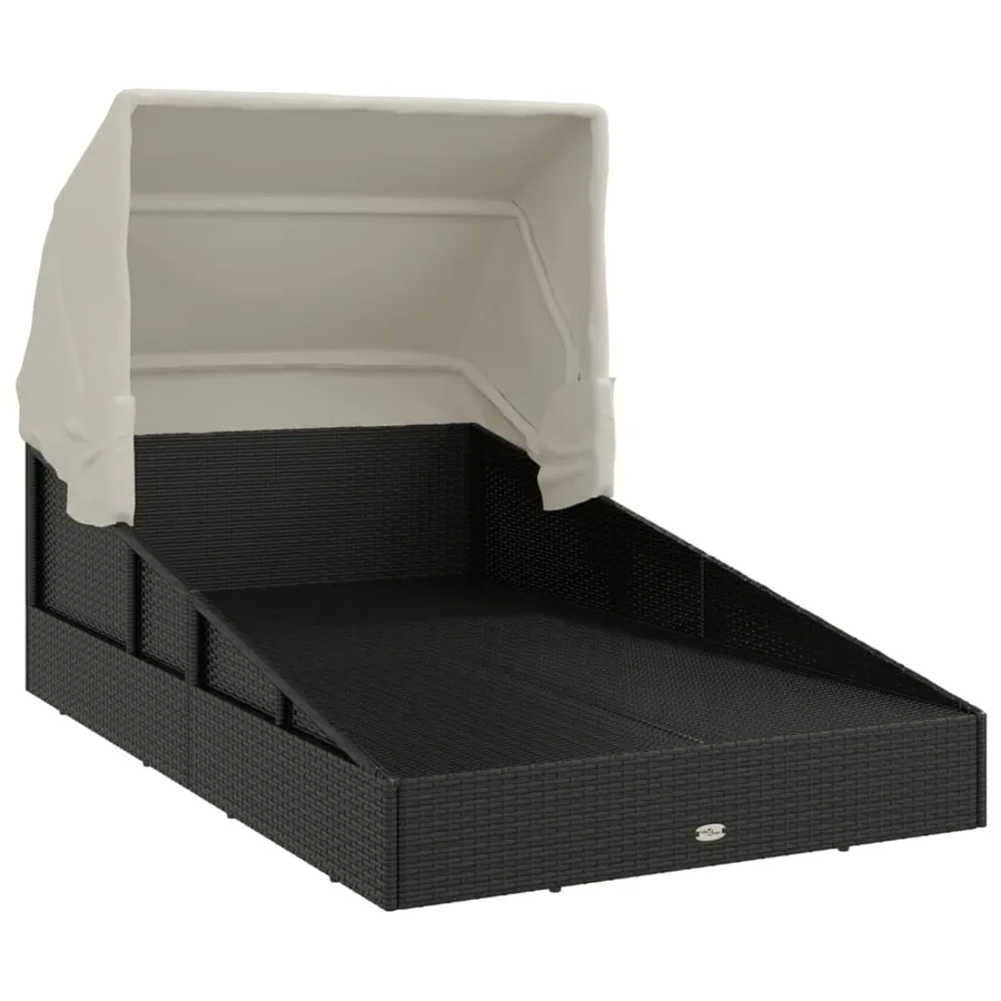 Transat avec toit pliable noir 200x114x128 cm résine tressée - 7