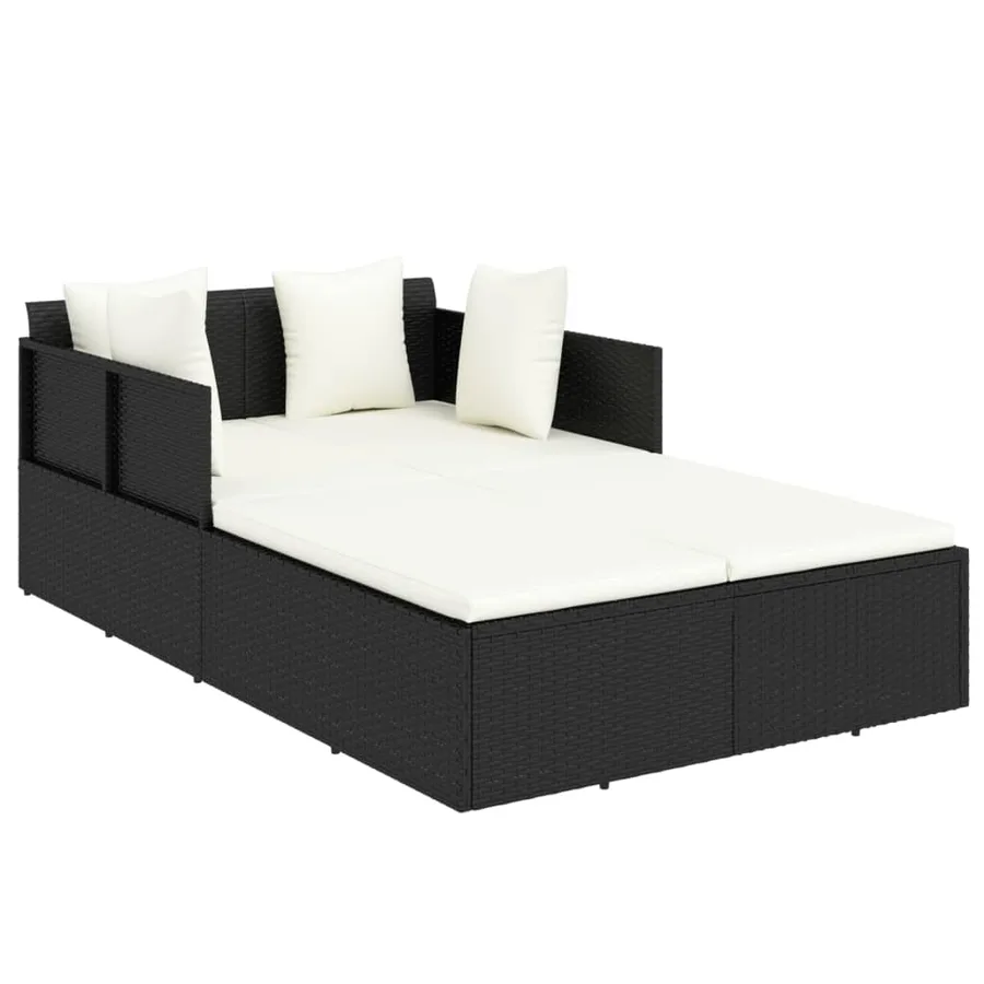 Chaise longue avec coussins noir 182x118x63 cm résine tressée - 2