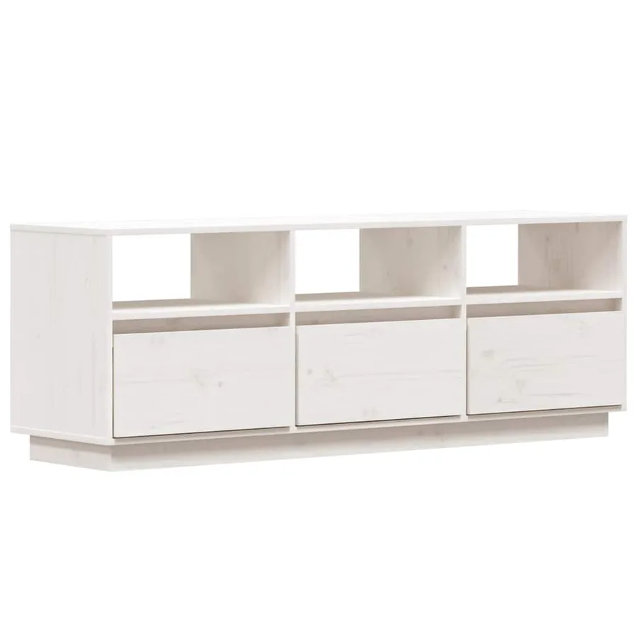 Meuble TV Blanc 140x37x50 cm Bois de pin massif - 2