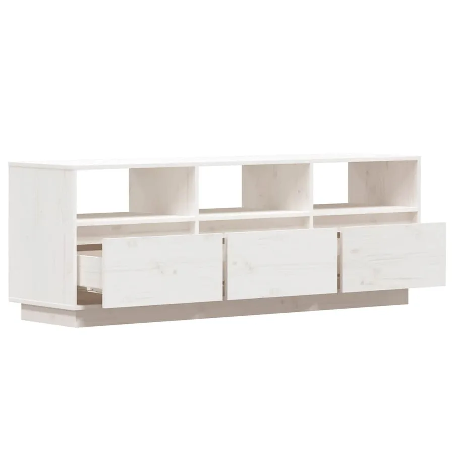 Meuble TV Blanc 140x37x50 cm Bois de pin massif - 7