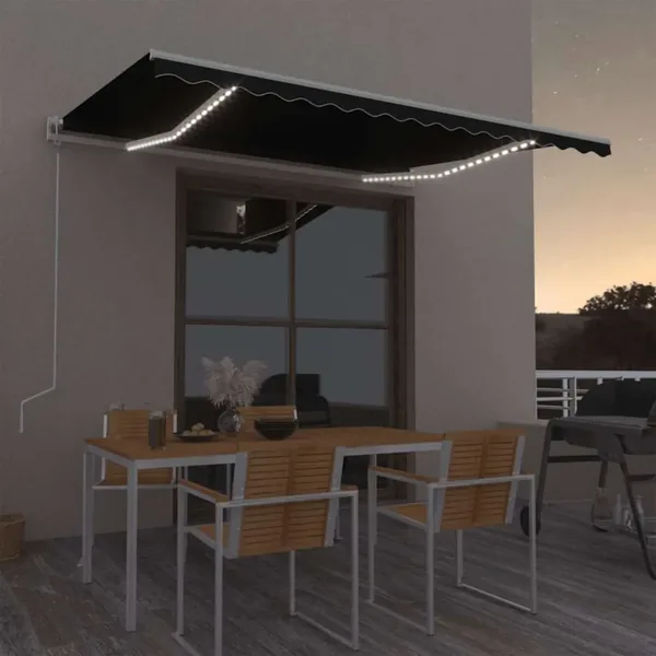 Auvent automatique capteur de vent et LED 400x350 cm Anthracite