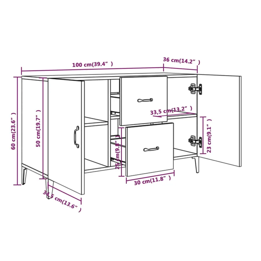 Buffet chêne sonoma 100x36x60 cm bois d'ingénierie - 8