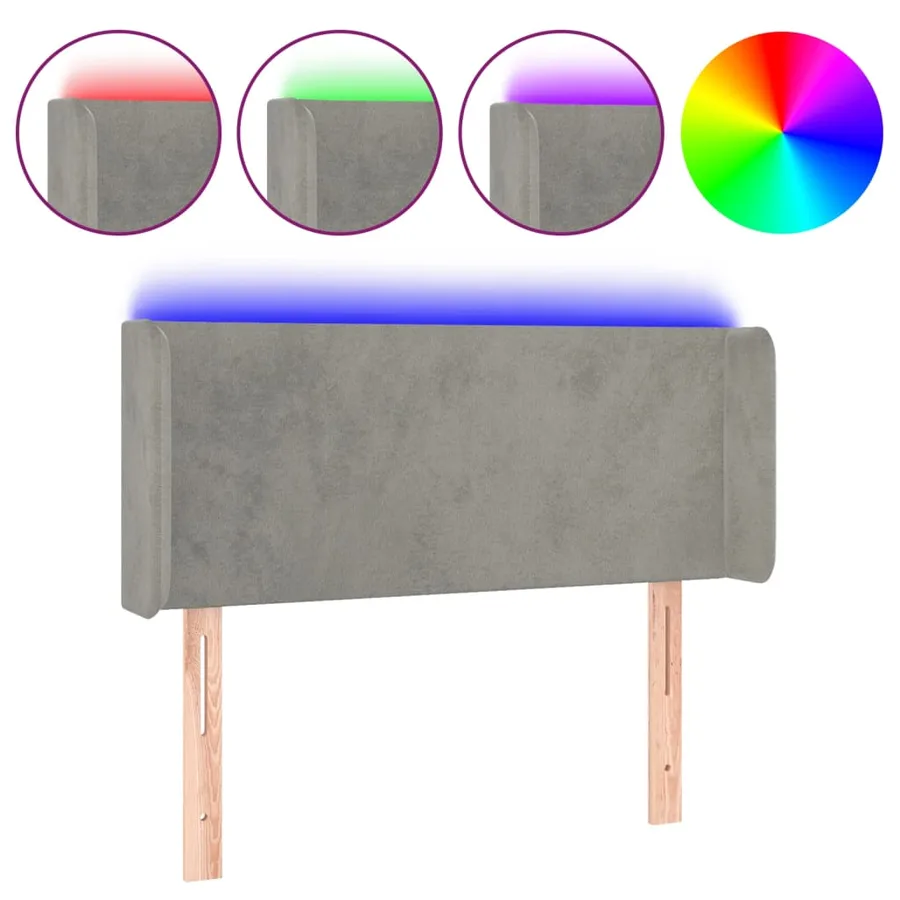 Tête de lit à LED Gris clair 93x16x78/88 cm Velours - 2