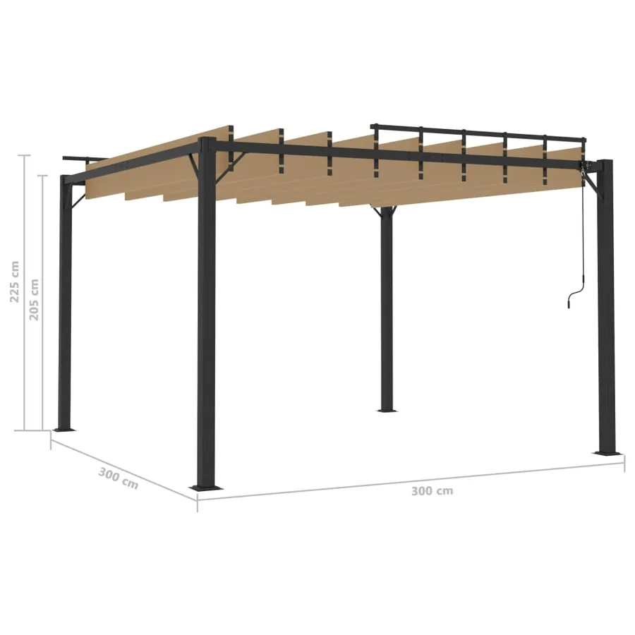 Tonnelle avec toit à persienne 3x3 m Taupe Tissu et aluminium - 8