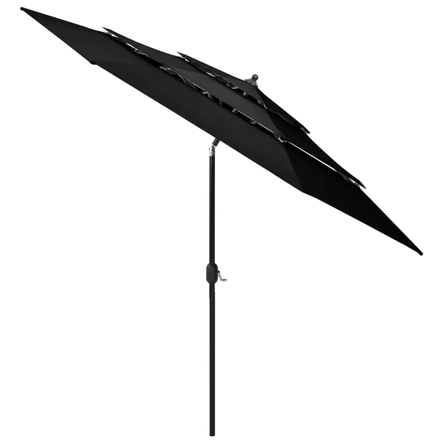 Parasol de jardin à 3 niveaux avec mât en aluminium noir 3 m - 2