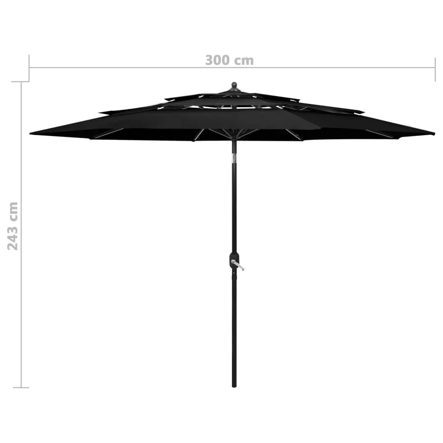 Parasol de jardin à 3 niveaux avec mât en aluminium noir 3 m - 8