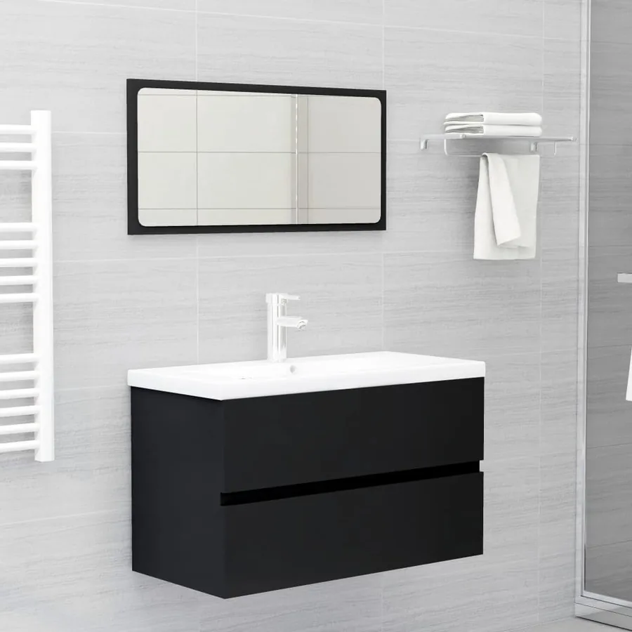 Ensemble de meubles de salle de bain noir bois d'ingénierie