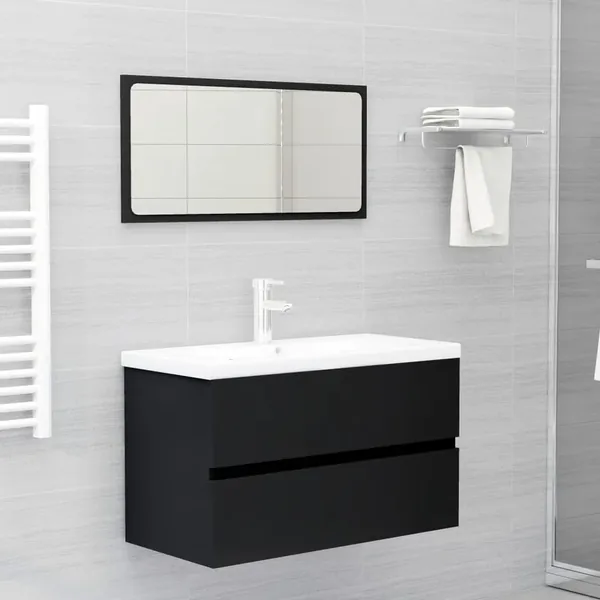 Ensemble de meubles de salle de bain noir bois d'ingénierie