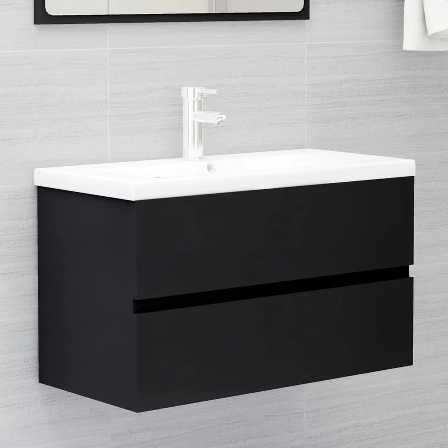 Ensemble de meubles de salle de bain noir bois d'ingénierie - 10
