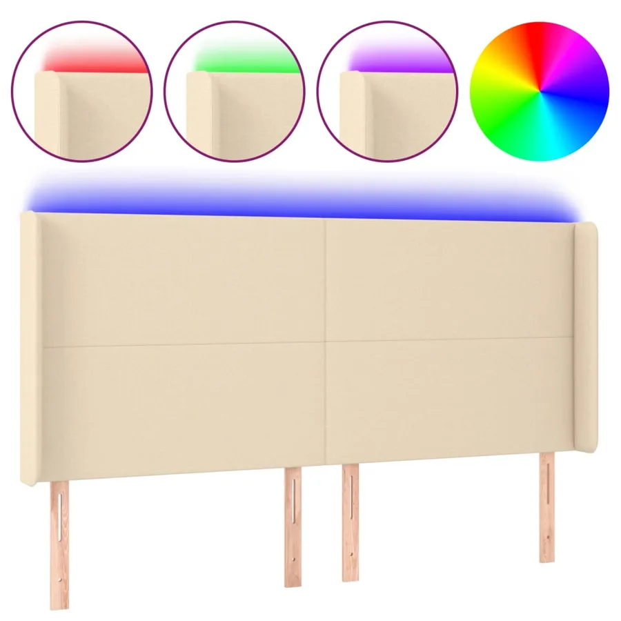 Tête de lit à LED Crème 203x16x118/128 cm Tissu - 2