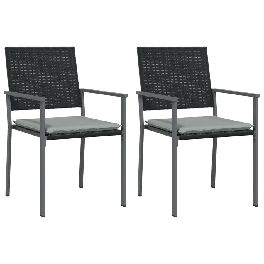 Chaises de jardin et coussins lot de 2 noir 54x62,5x89 cm rotin - 2