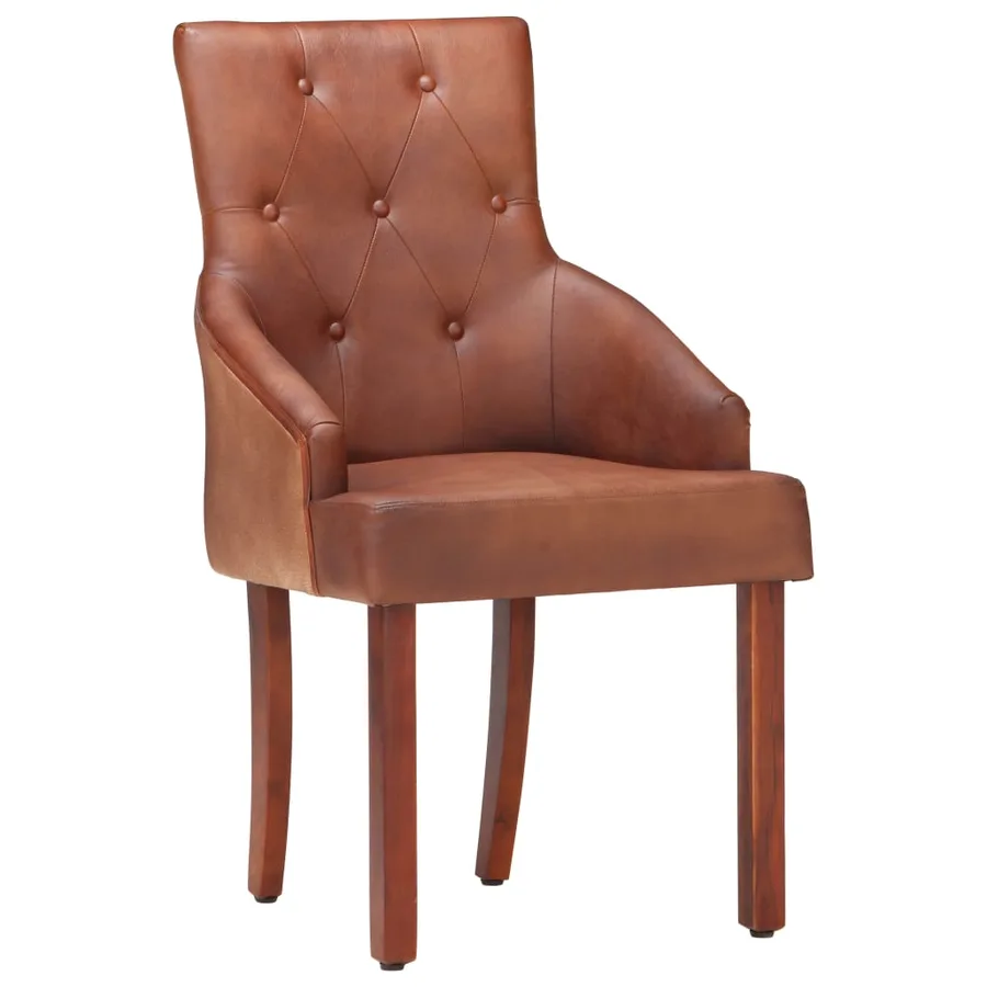 Chaises à manger lot de 4 marron cuir de chèvre véritable - 2
