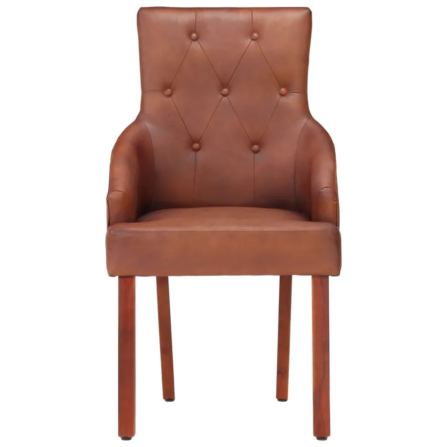 Chaises à manger lot de 4 marron cuir de chèvre véritable - 3