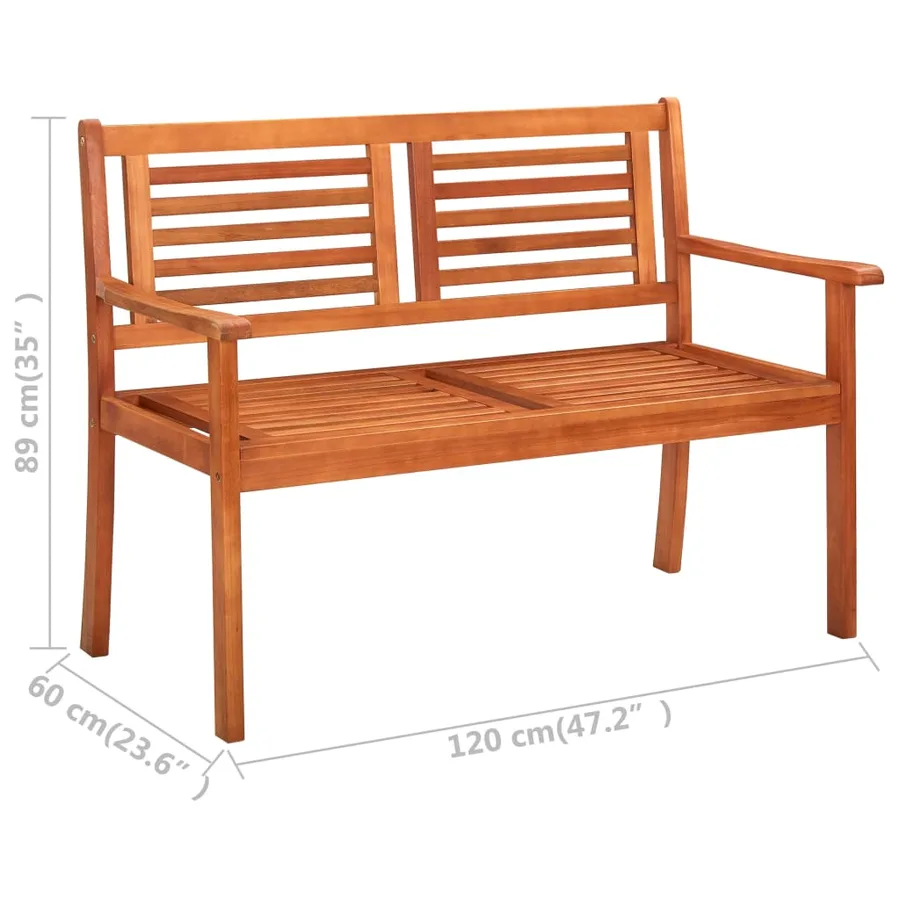 Banc de jardin 2 places 120 cm Bois d'eucalyptus solide - 6