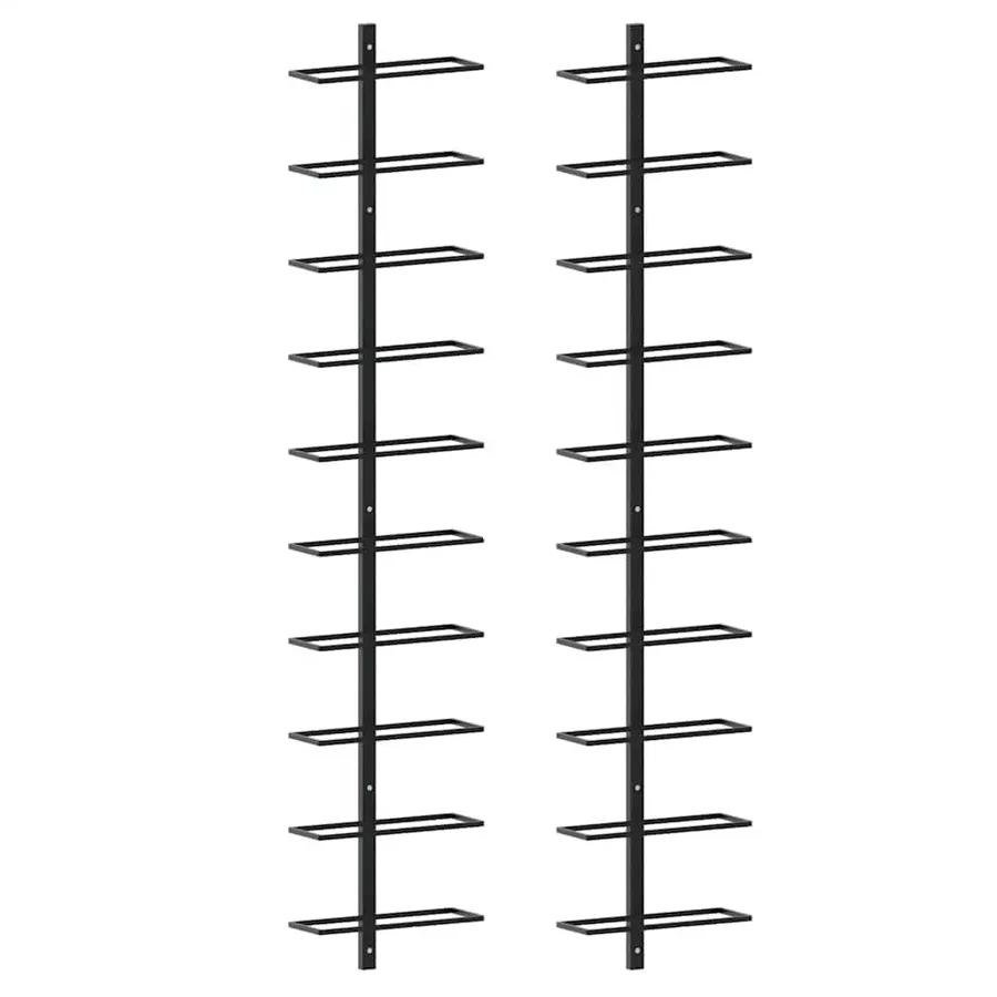 Casiers à bouteilles muraux pour 20 bouteilles 2 pcs Noir Métal - 2