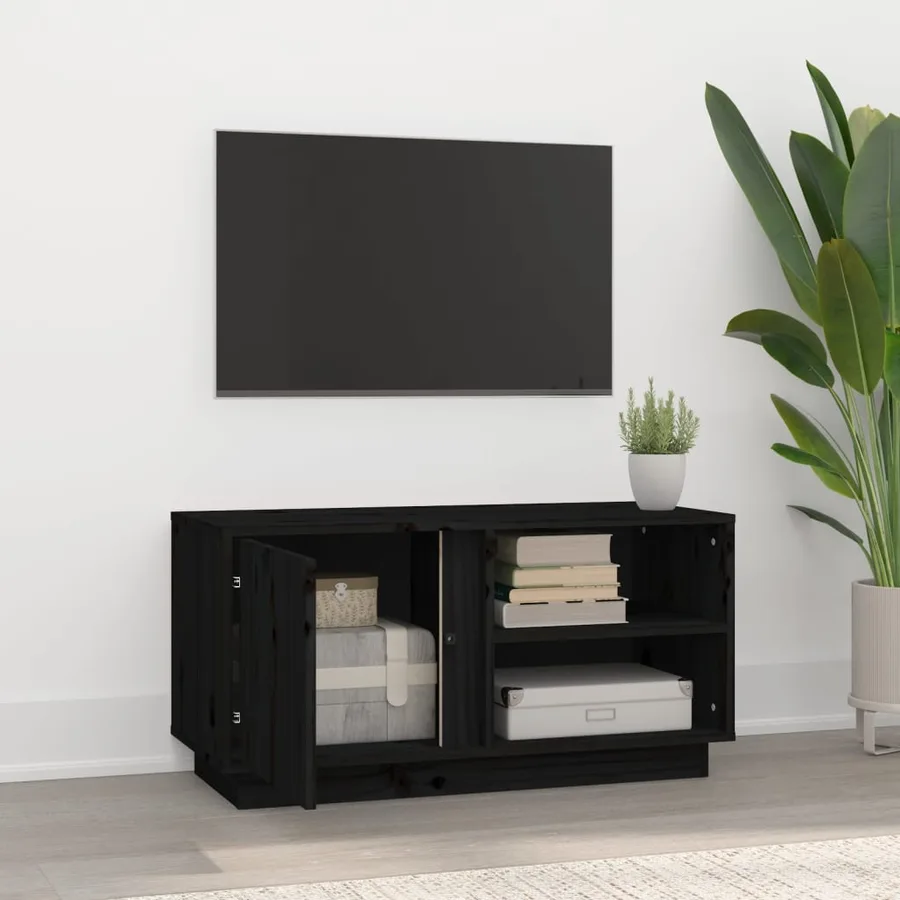 Meuble TV Noir 80x35x40,5 cm Bois de pin massif - 3